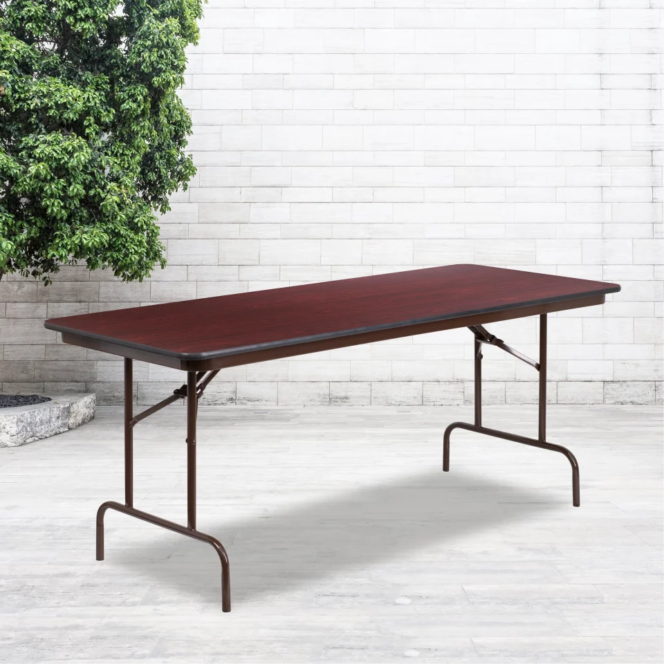 Storage Cooking Emma + Oliver 6-Foot Mahogany Melamine Laminate Folding Banquet & Catering Table