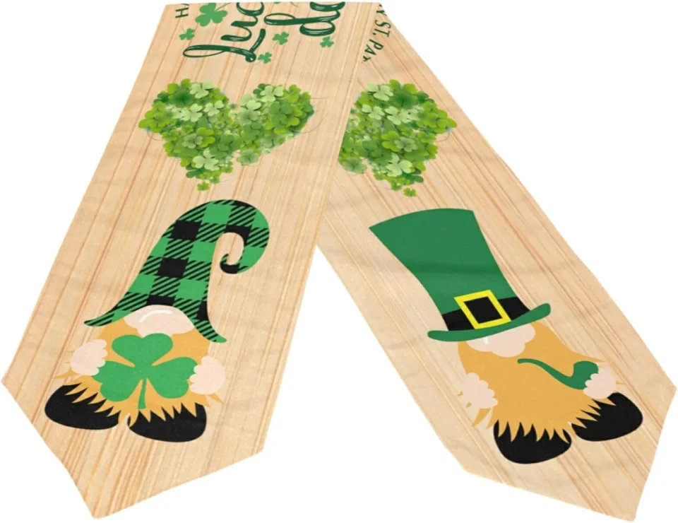 Popular Dreamtimes Double Sided St. Patrick's Day Wooden Gnome Long Polyester Table Runner 13 x 70 Inches Table Cloth Cover Placemats for Kitchen Dinning Living Holiday Home Decor