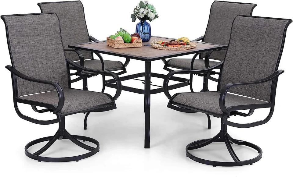 Kitchen VILLA Outdoor Patio Dining Set for 4 5 PCS Patio Table & Chair Set Clearance with 4 Swivel Dining Chairs & 1 Square Patio Table(1.57" Hole) Patio Dining Furniture for Lawn G