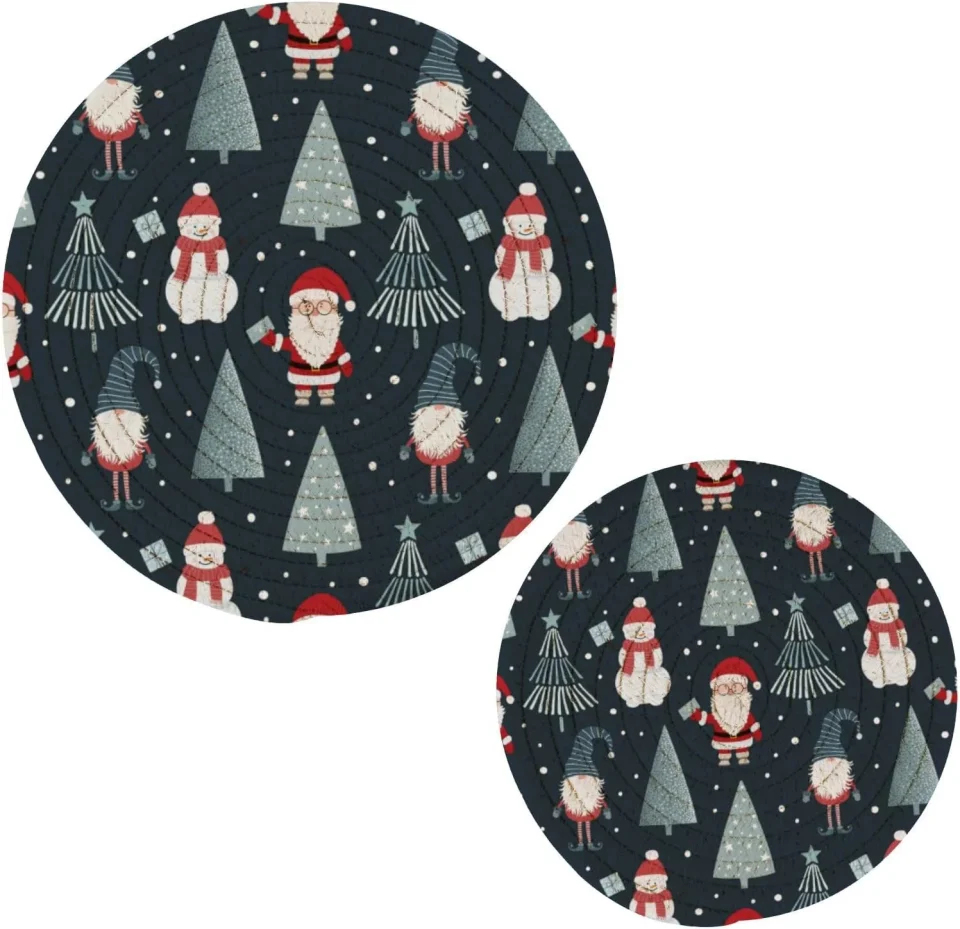 Dining Home Bestwell Cute Gnomes Cotton Pot Holder Set of 2, Pure Cotton Heat Resistant Wear-Resistant and Non-Slip Stylish Round Pot Holder for Daily Kitchen,Dining Table,Office,Cafe, Restaurant,BBQ