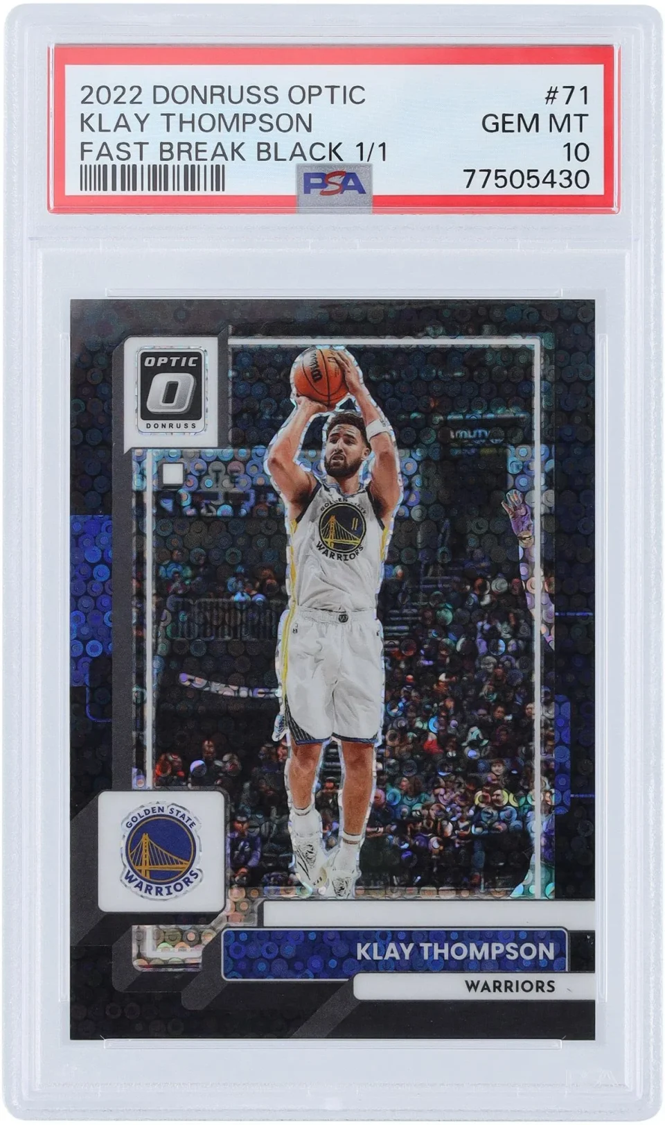 Select Prime Klay Thompson Golden State Warriors 2022-23 Panini Donruss Optic Fast Break Black #71 #1/1 PSA Authenticated 10 Card - Fanatics Authentic Certified
