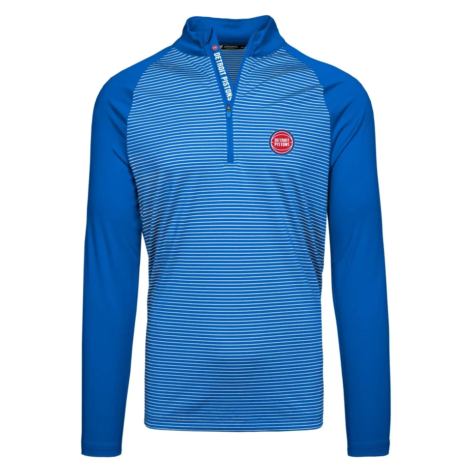 Select Space-Saving Men's Levelwear Blue Detroit Pistons Charter Insignia Core Quarter-Zip Pullover Top