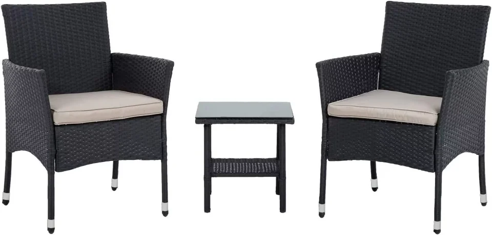 Storage ZHIYU Patio Furniture Set 3 Piece Patio Chair Bistro Set Outdoor Rattan Chairs Wicker Conversation Set for Backyard Porch Poolside Lawn,Black