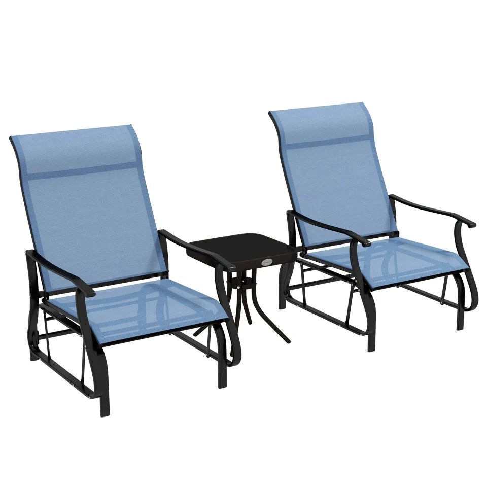 Clear CoSoTower 3-Piece Outdoor Gliders Set Bistro Set with Steel Frame, Tempered Glass Top Table for Patio, Garden, Backyard, Lawn, Light Blue