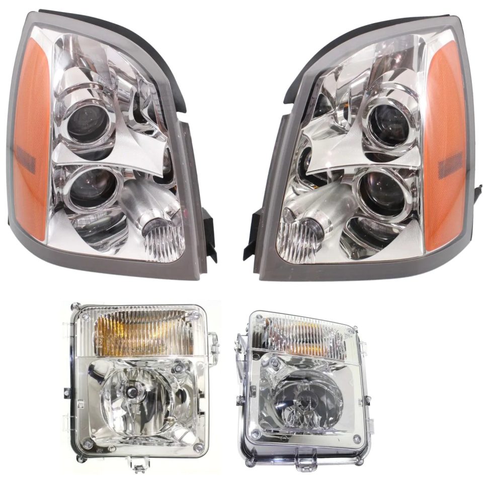 Cast Iron Dining Headlight Kit For 2004-2009 Cadillac SRX Driver and Passenger Side Clear Lens