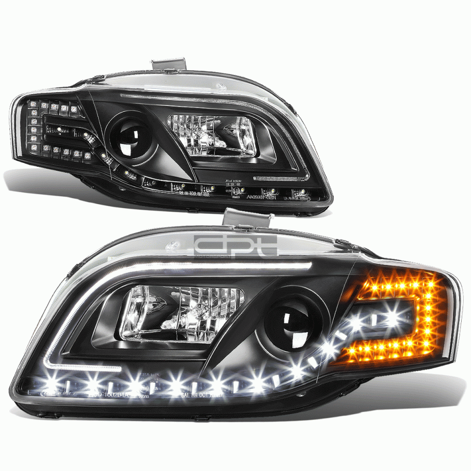 Home LED DRL+Turn Signal 2005-2008 Audi A4/S4 Black Housing Projector Headlight