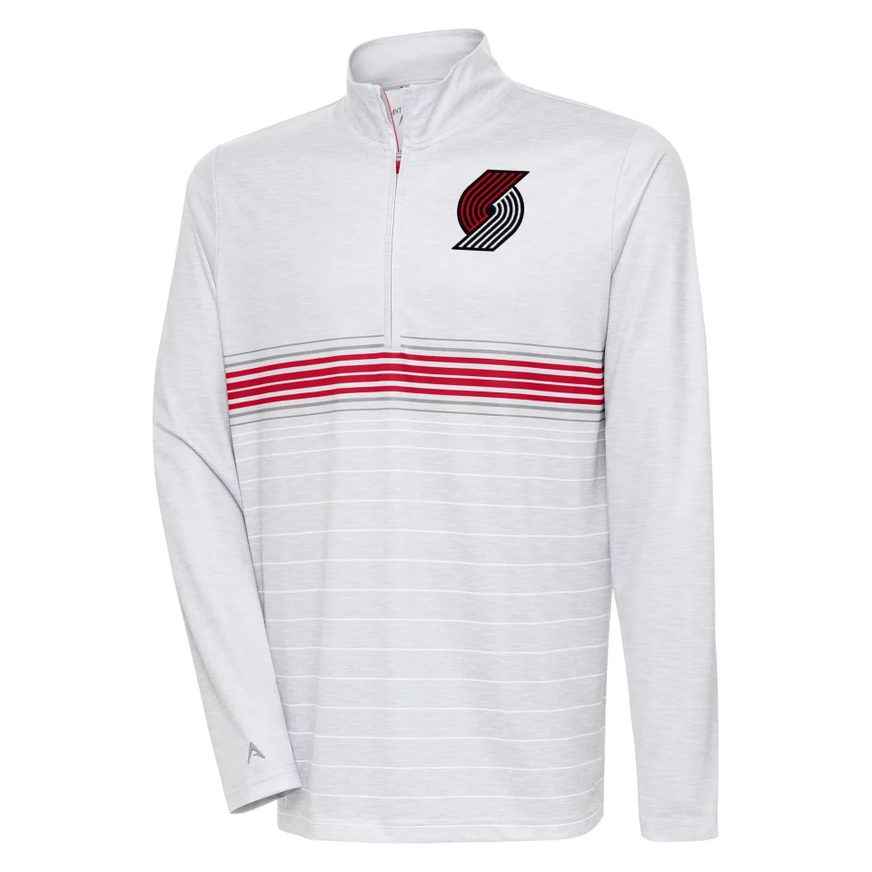 Thickened Gift-Ready Men's Antigua Heather Gray/Red Portland Trail Blazers Bullseye Quarter-Zip Pullover Top