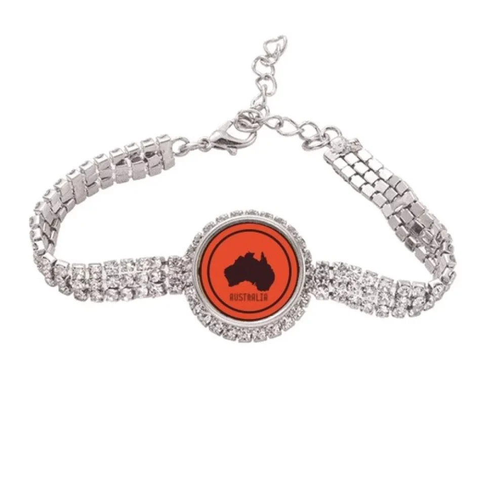 Clear Australia Map Red and Black Illustration Tennis Chain Anklet Bracelet Diamond Jewelry