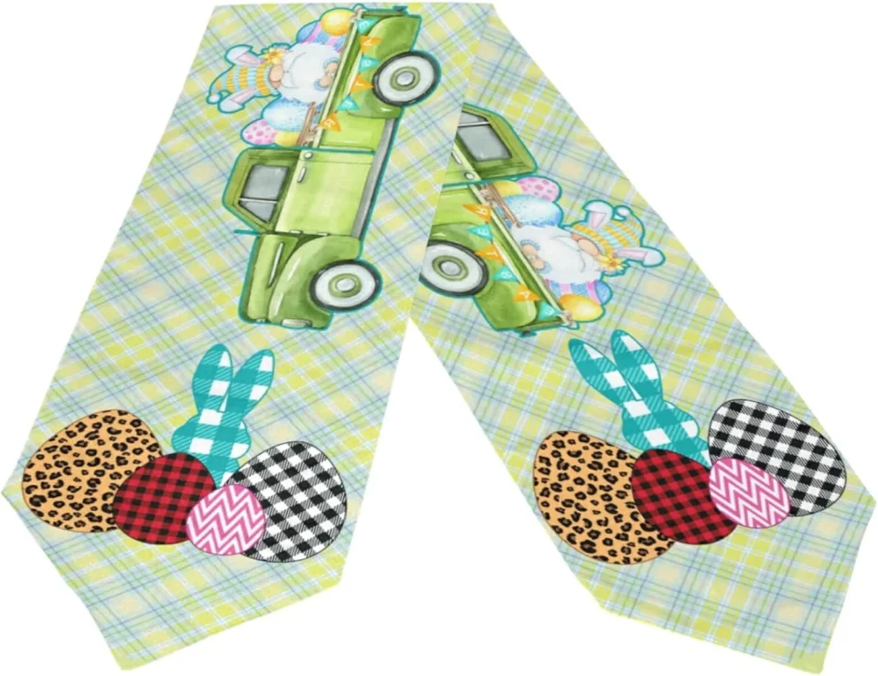 Safe Space-Saving Dreamtimes Double Sided Easter Bunny Truck Long Polyester Table Runner 13 x 70 Inches Table Cloth Cover Placemats for Kitchen Dinning Living Holiday Home Decor