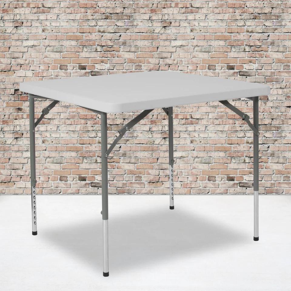 Silicone Cast Iron BizChair 2.79-Foot Square Height Adjustable Granite White Plastic Folding Table
