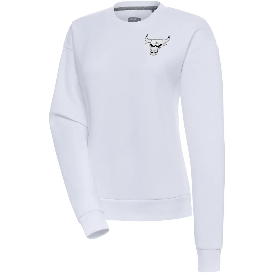 Glass Dining Women's Antigua White Chicago Bulls Brushed Metallic Victory Pullover Sweatshirt