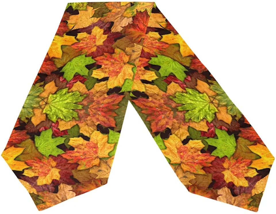 Leak-Proof GZHJMY Double Sided Thanksgiving Maple Long Polyester Table Runner 13 x 90 Inches, Autumn Maple Table Cloth Cover Placemats for Kitchen Dinning Living Holiday Wedding Party Decor