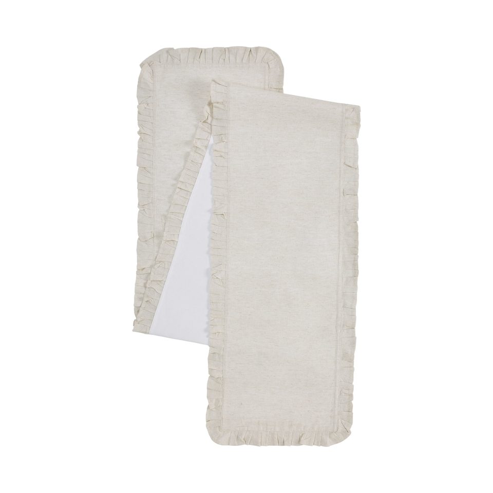 Stainless Steel Cast Iron My Texas House Madelyn Ruffle Cotton Rich 14 x 90 Table Runner, Beige, 1 Piece