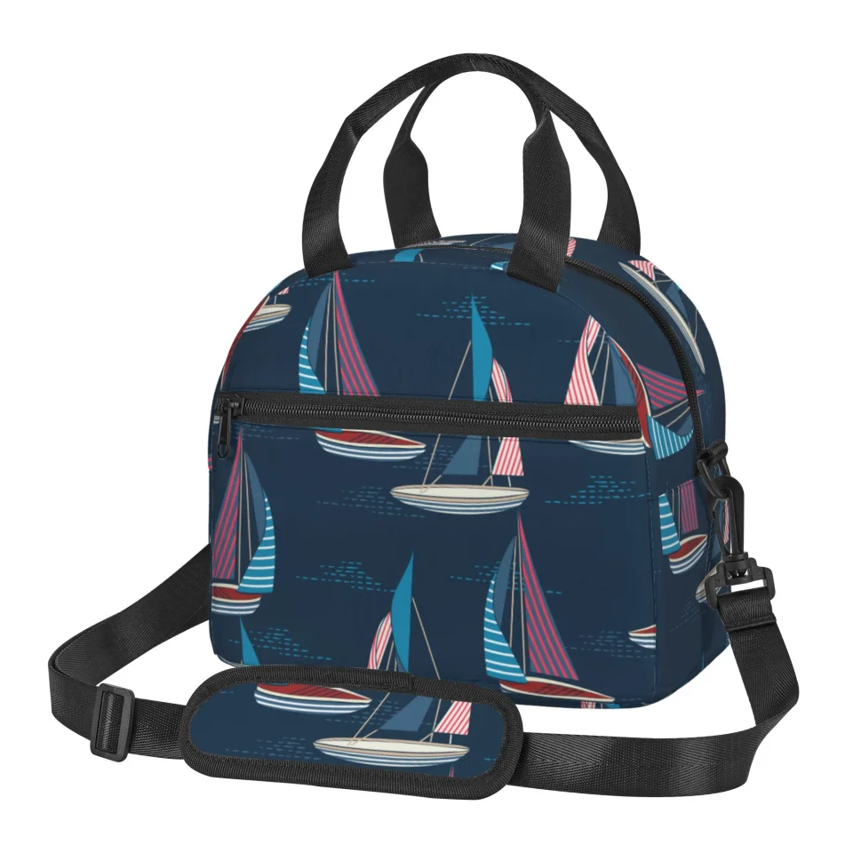 Ceramic DouZhe Lunch Bags for Women and Men, Ocean Beach Sailboat Surfing Prints Reusable Portable Insulated Cooler Waterproof Lunch Tote Bag for Travel Work Picnic