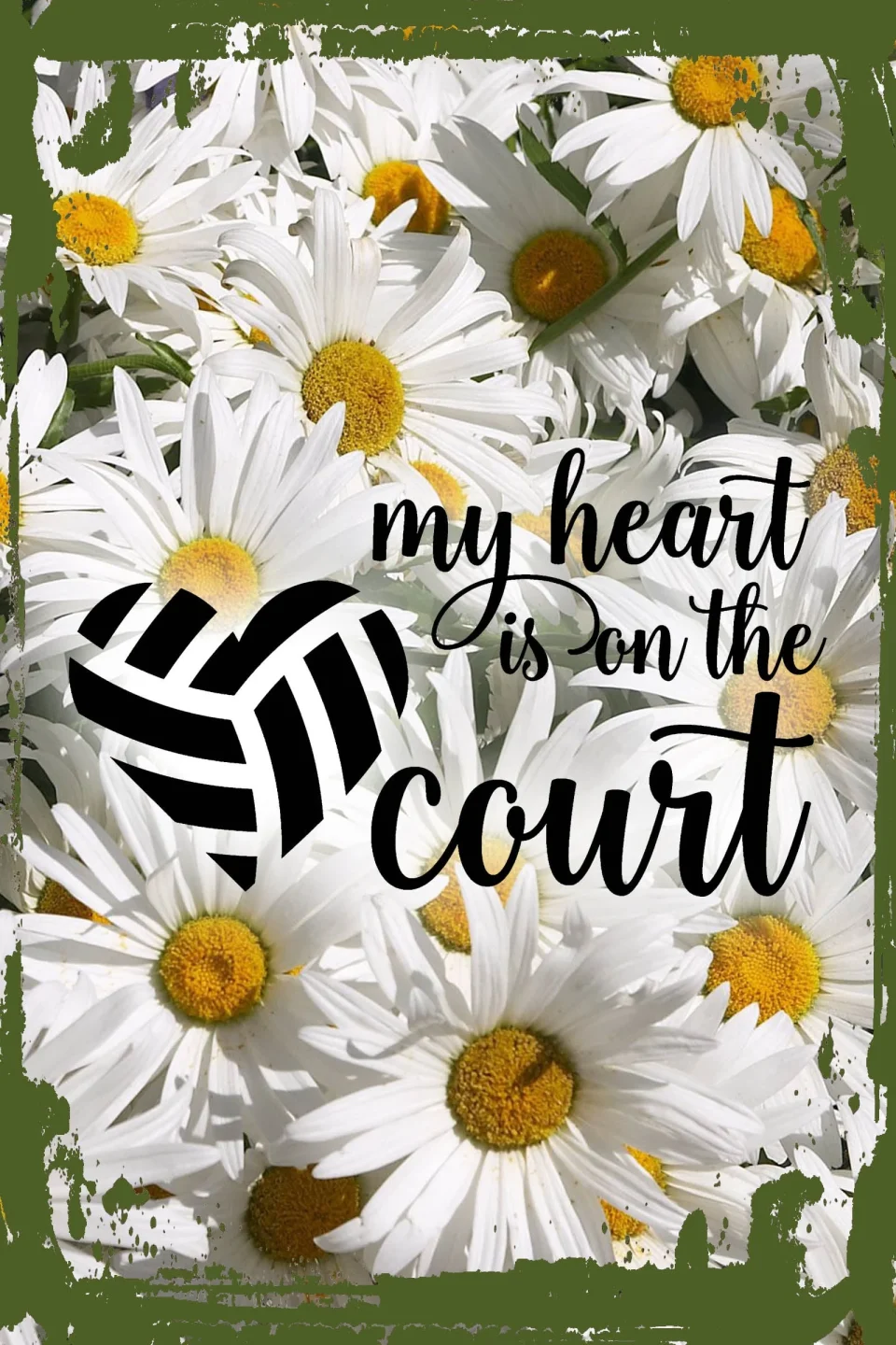 Core Daisy Flower Wall Art My heart is on the court cursive love volleyball sports team Tin Wall Sign 8 x 12 Decor Funny Gift