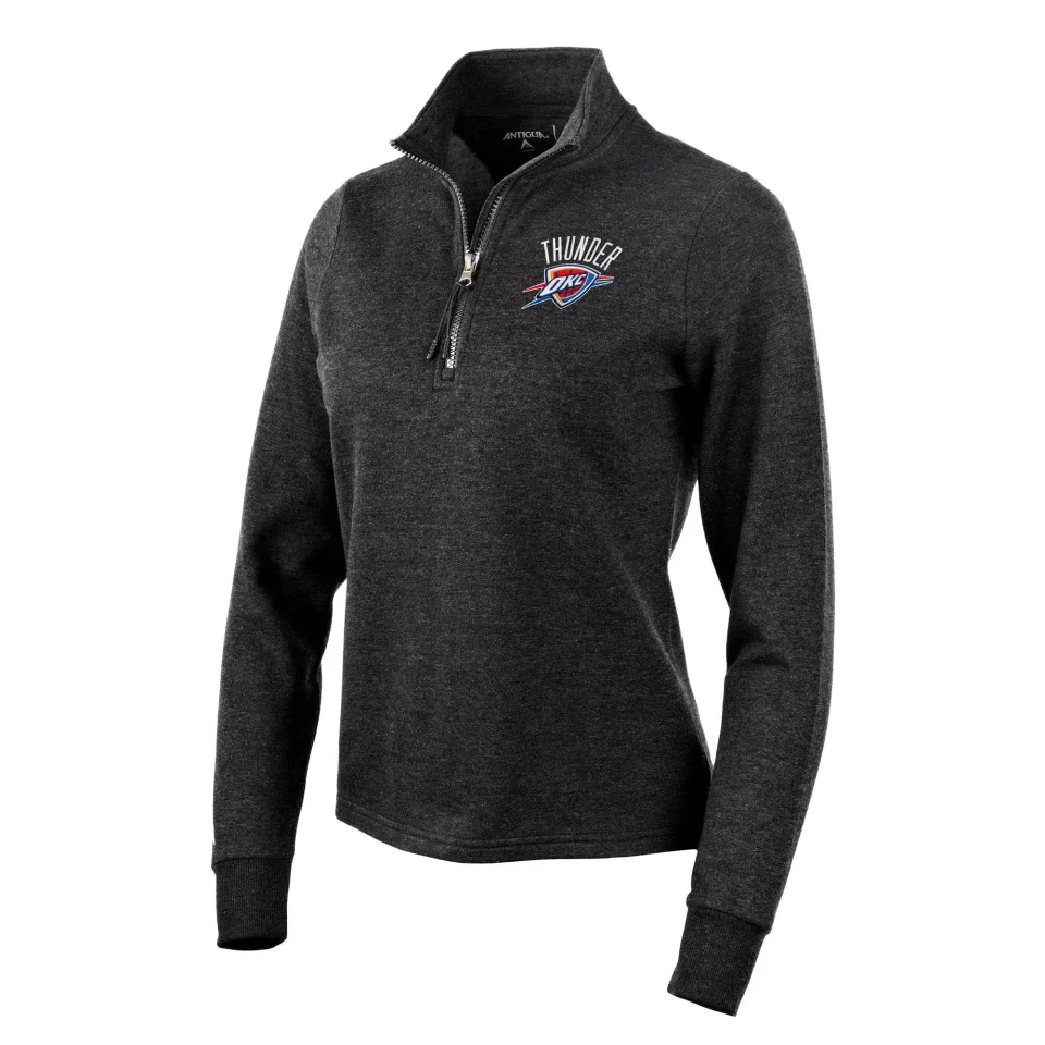 Prime Women's Antigua Heather Black Oklahoma City Thunder Action Quarter-Zip Pullover Sweatshirt