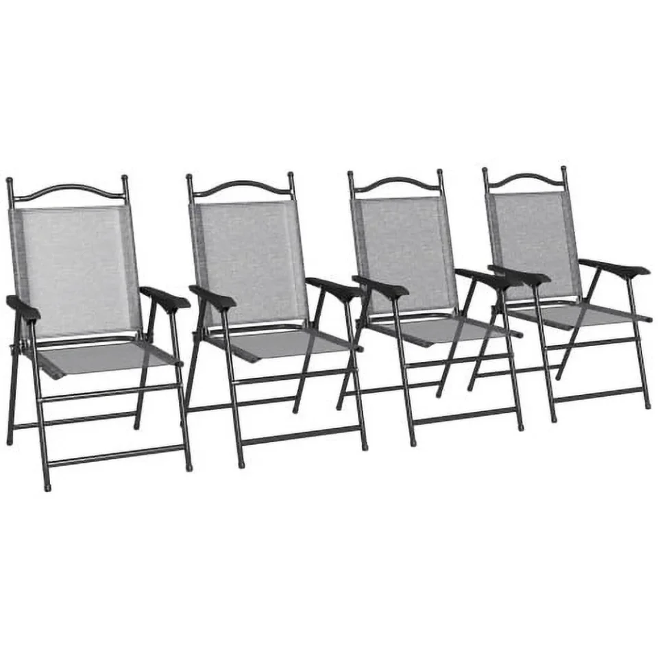 Home Storage DremFaryoyo Folding Patio Chairs Set of 4 Sports Chairs for Adults Camping Chairs with Armrests Breathable Mesh Fabric Seat for Lawn Gray