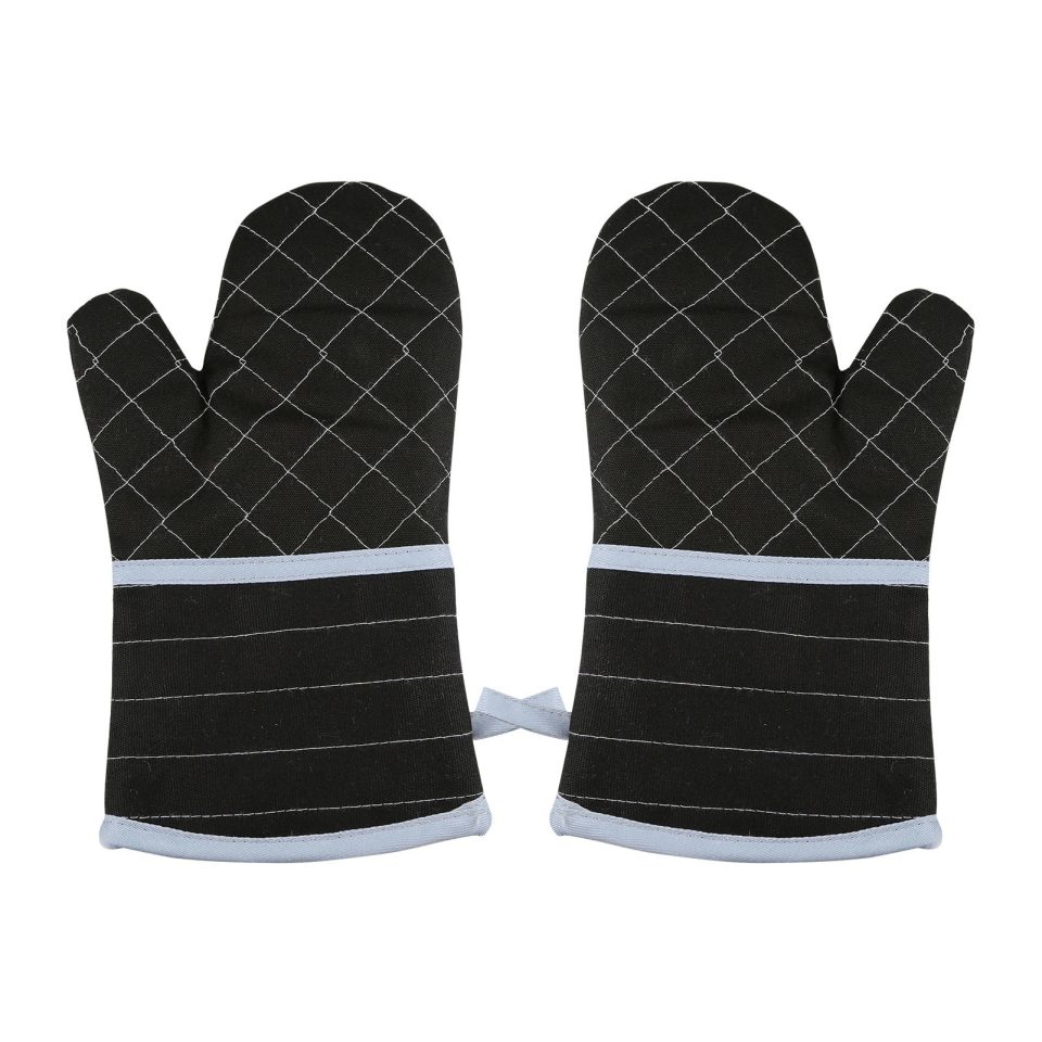 Healthy Vistreck 1 Pair Extended Oven Mitts Heat-Insulating 260��/500��F Kitchen-Gloves Thick Terrycloth Lining Grids Horizontal Stripes Pattern for Kitchen Cooking Baking Grilling BBQ, 12.2 Inch Black