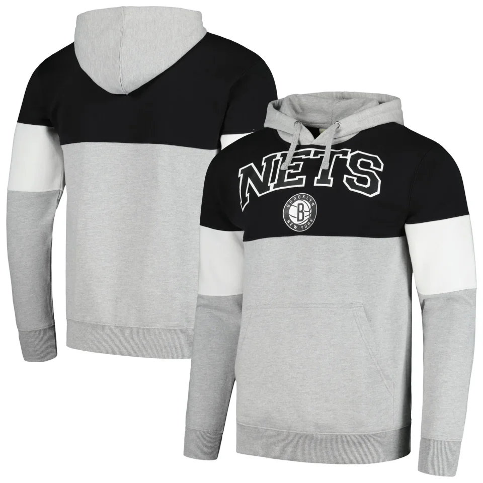 Healthy Easy-Clean Men's Fanatics Branded Black Brooklyn Nets Contrast Pieced Pullover Hoodie