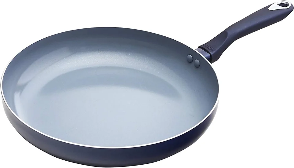 Eco-Friendly Popular IMUSA USA Blue Ceramic Fry Pan with Soft Touch Handle, 12 Inch, 12