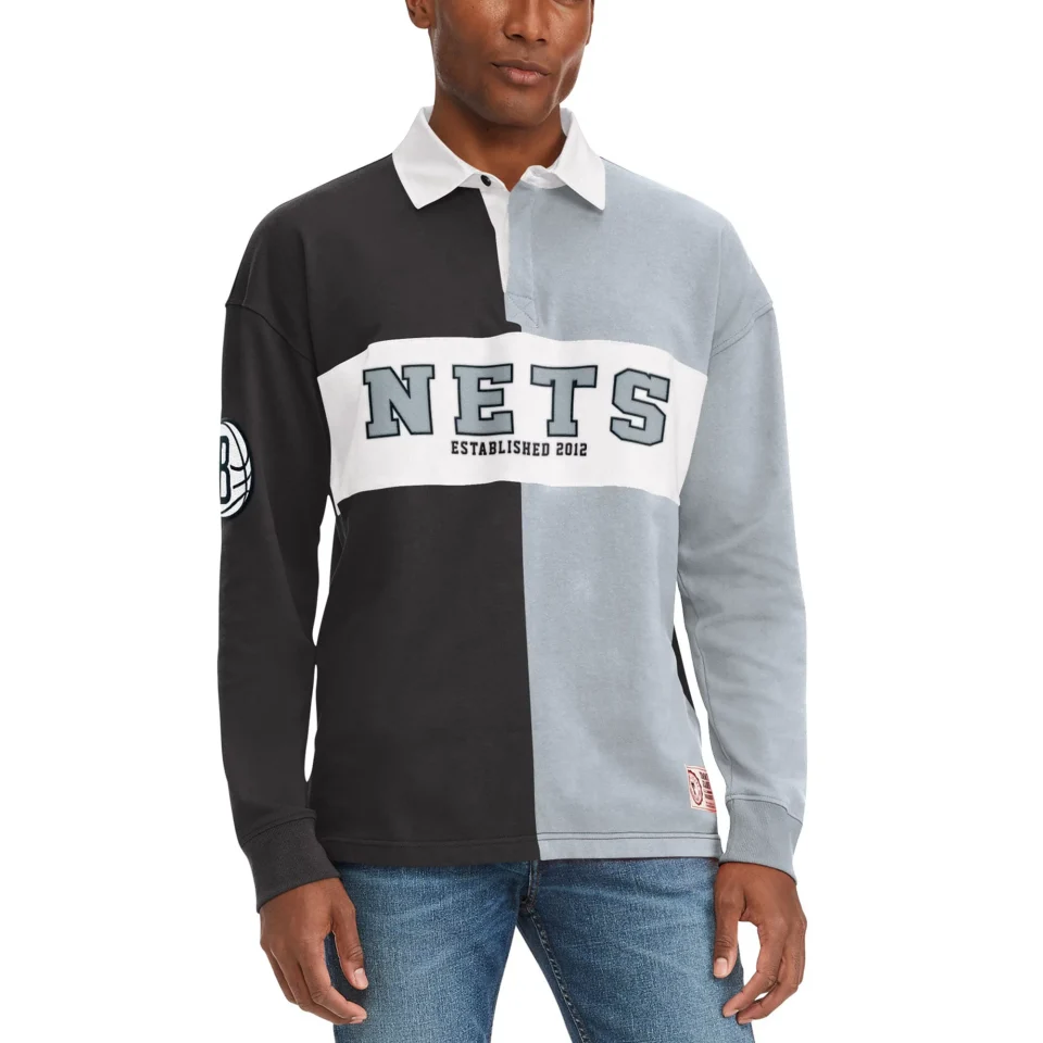 Essential Office Men's Tommy Jeans Black/Gray Brooklyn Nets Ronnie Rugby Long Sleeve T-Shirt