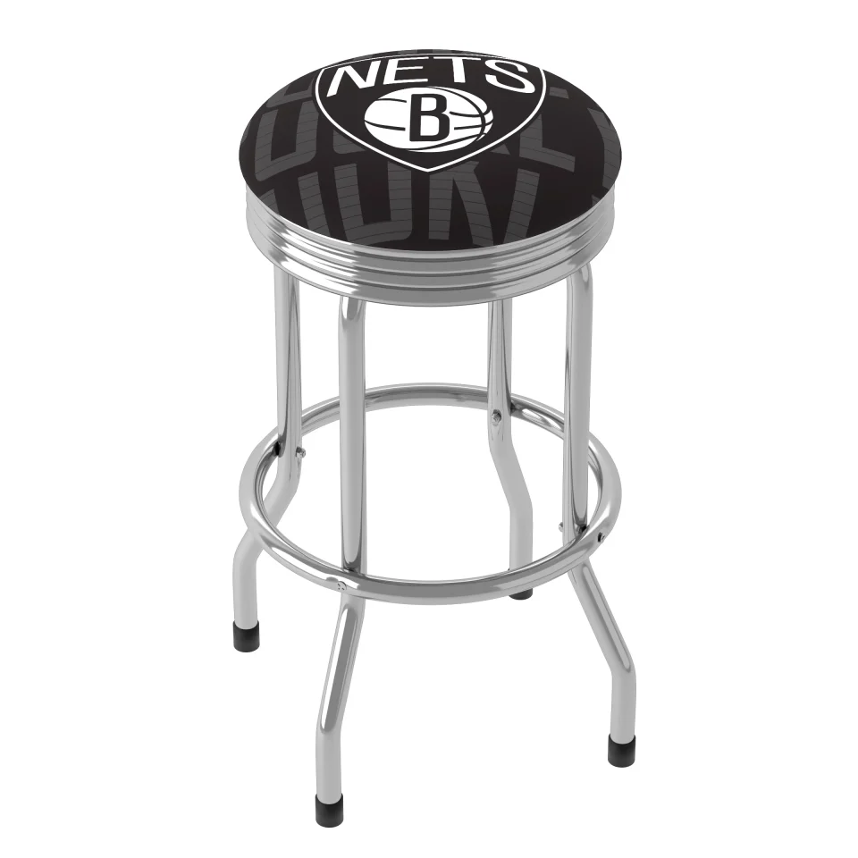 Office Durable Trademark Gameroom Brooklyn Nets City Chrome Ribbed Barstool