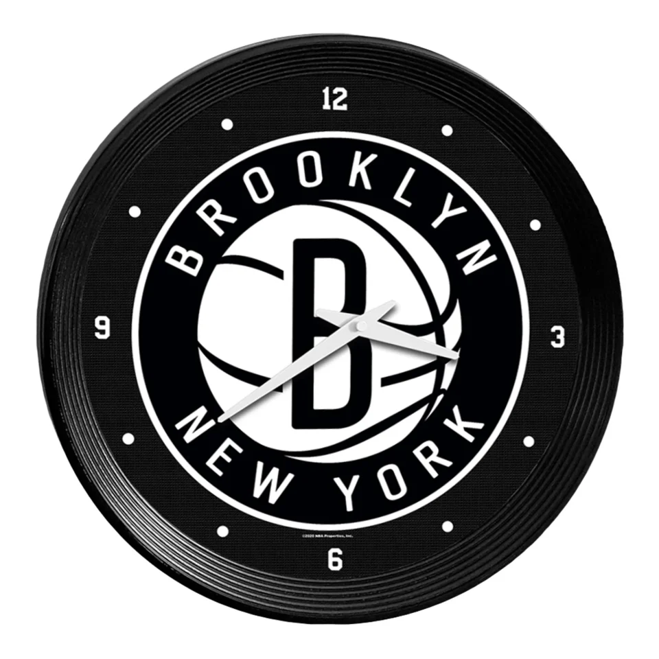 Premium Select Brooklyn Nets: Ribbed Frame Wall Clock