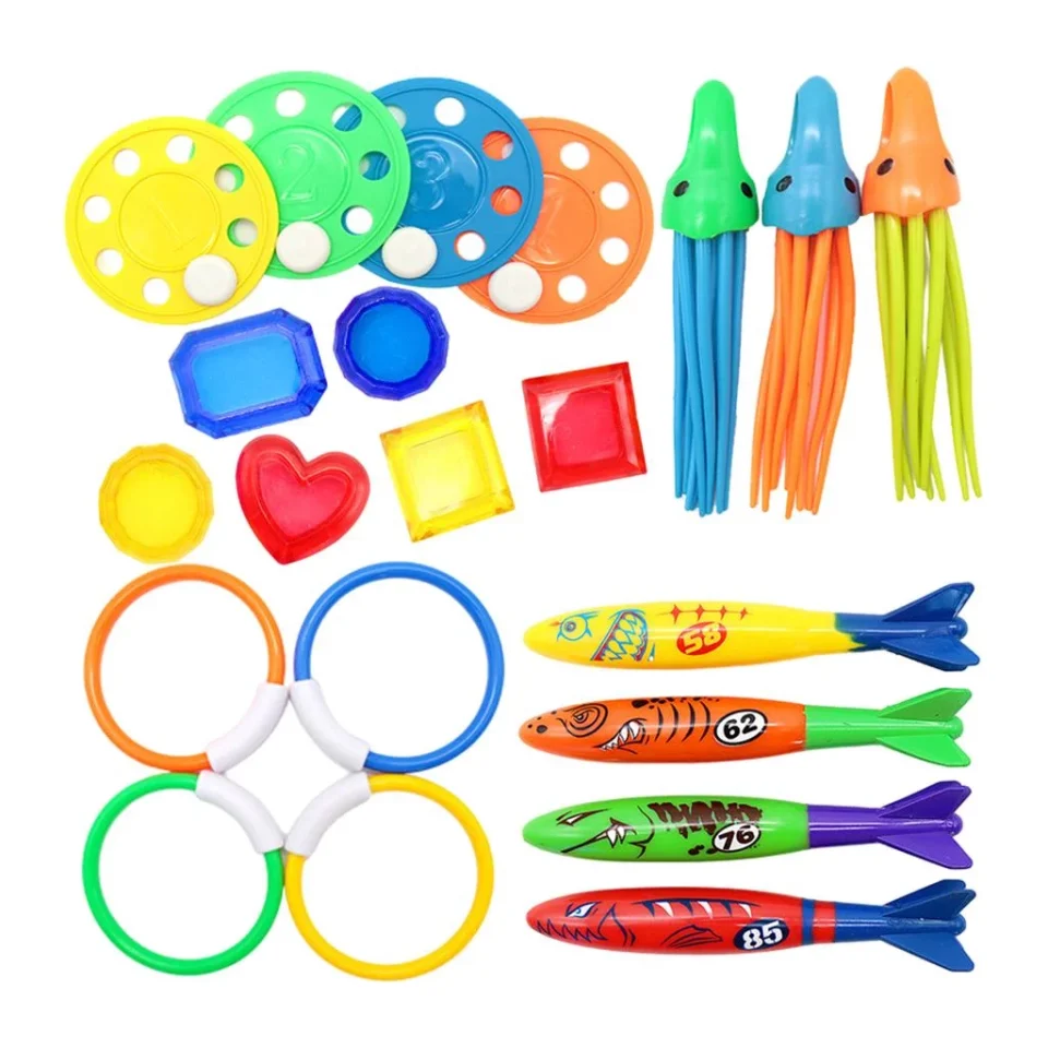 Healthy Diving Toys Swimming Pool Toys for Party Game Gifts Age Years Dive Rings Diving Sticks Diving Gems Training Toys - 21pcs