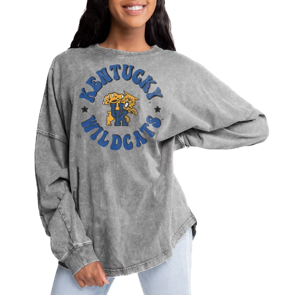 Space-Saving Women's Gameday Couture Gray Kentucky Wildcats Playing Around Faded Wash Oversized Long Sleeve T-Shirt