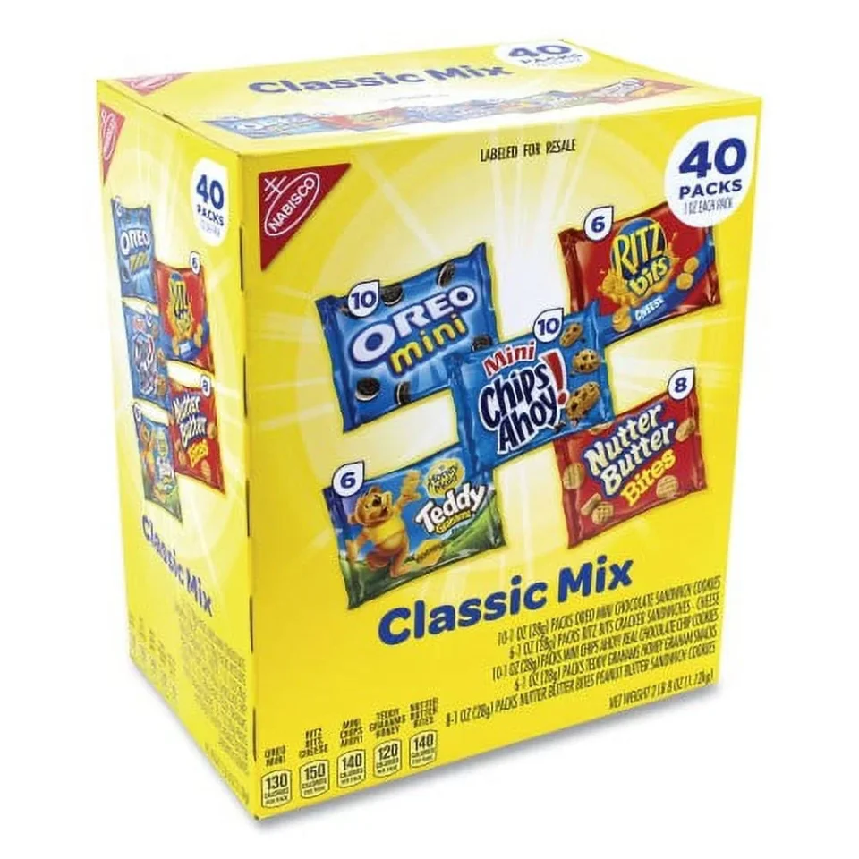 Natural Gift-Ready Nabisco Cookie and Cracker Classic Mix, Assorted Flavors, 1 oz Pack, 40 Packs/Box, (22000086)