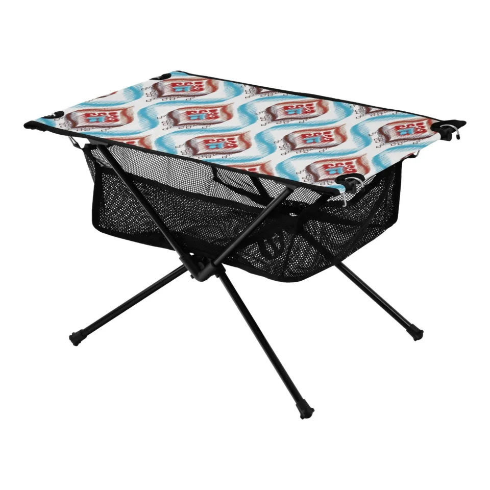Home Tribal India Ethnic Mandala Blue Camping Folding Table Portable Beach Table with Storage Bag Compact Picnic Table for Outdoor Travel Fishing BBQ
