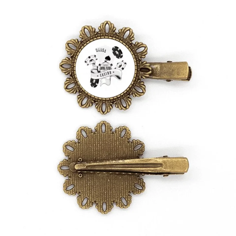 Bamboo Playing Cards Chips Gambling Utensils Pattern Vintage Metal Flower Hairpin Hair Piece Headdress