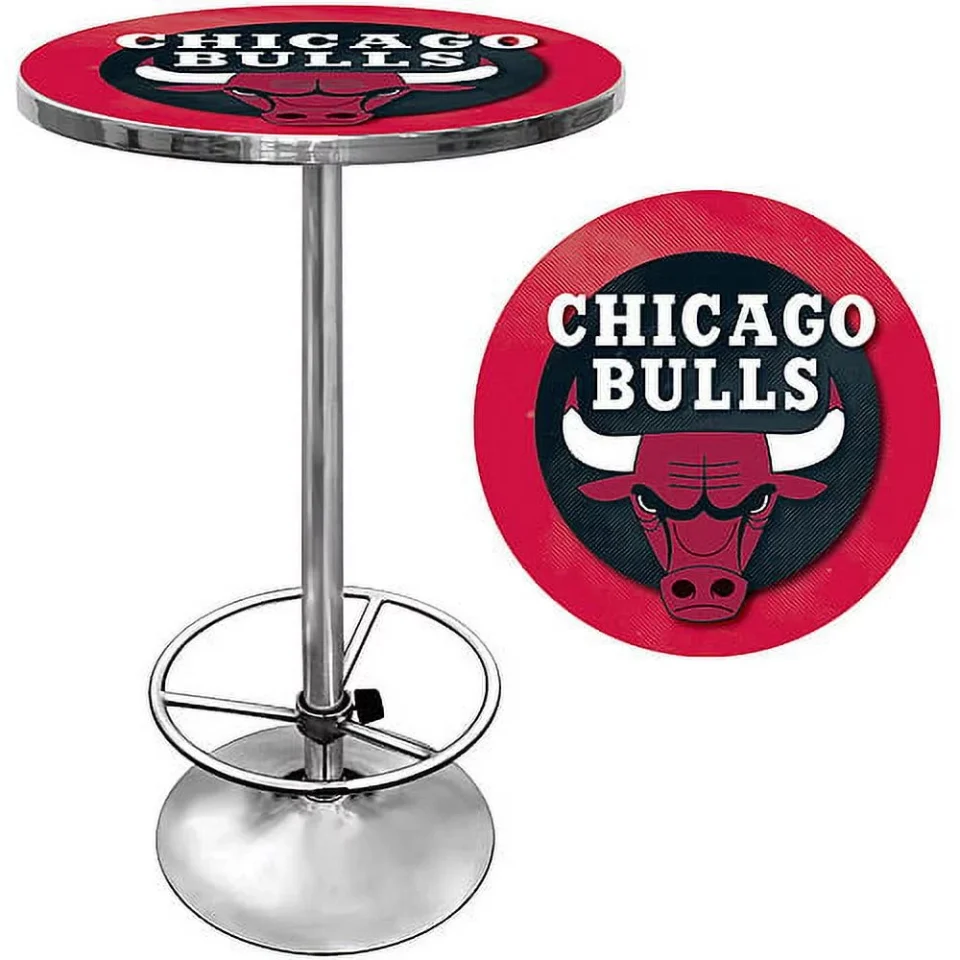 Storage Value Chicago Bulls Logo Bar Table with Adjustable Footrest and Acrylic Top