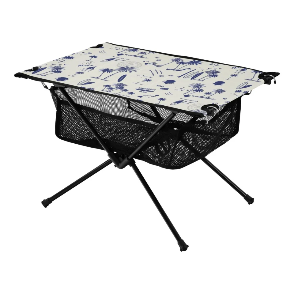 Stainless Steel Value Hawaii Palm Tree Summer Camping Folding Table Portable Beach Table with Storage Bag Compact Picnic Table for Outdoor Travel Fishing BBQ