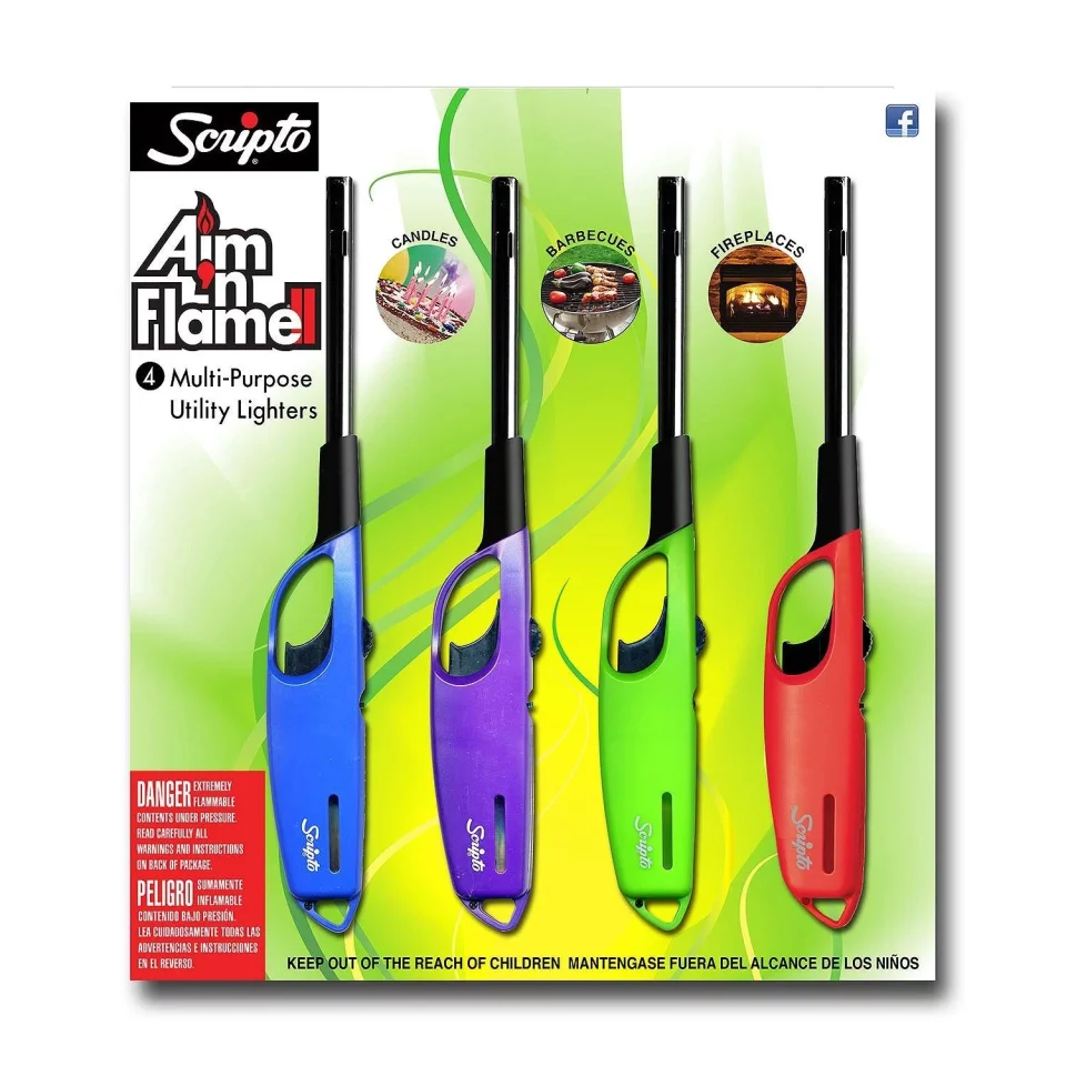 Essential AIM 'N Flame Multi-Purpose Lighters, Pack of 4 Visible fuel supply By Scripto