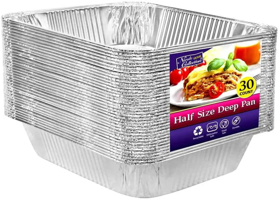 Dining Aluminum Pans Half Size, 9X13, Extra Heavy Duty Disposable Foil Pans For Baking (30 Pack) Roasting & Chafing, Deep Tin Foil Bakeware, Steam Table Tray, Cookware, Food Prepping, Cake & Oven Pan