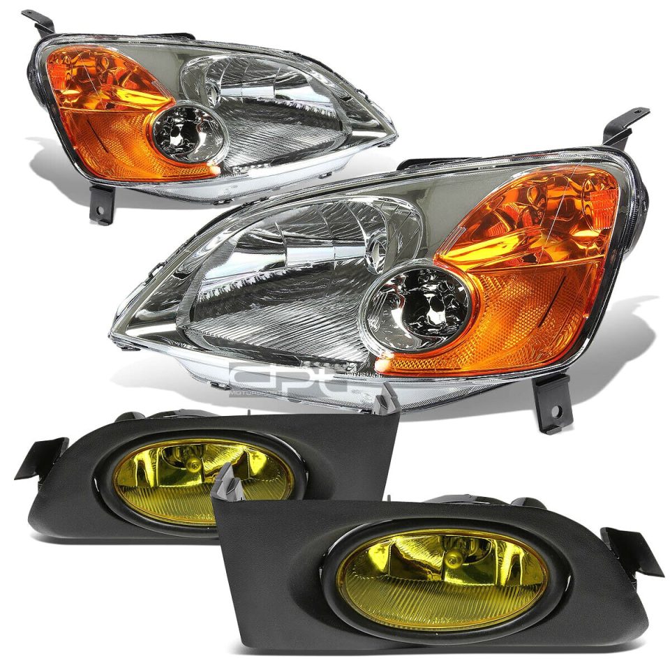 Value CHROME HOUSING HEAD LIGHT AMBER SIDE MARKER+YELLOW LENS FOG LAMP 01-03 CIVIC