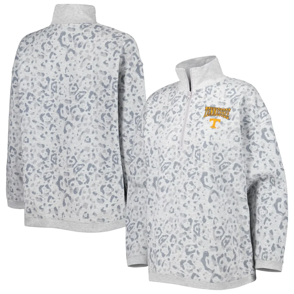 Pure Women's Gameday Couture Heather Gray Tennessee Volunteers Leopard Quarter-Zip Sweatshirt