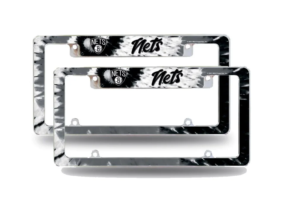 Dining Brooklyn NBA Nets Chrome Metal (Set of 2) License Plate Frames with Bold Tie Dye Design