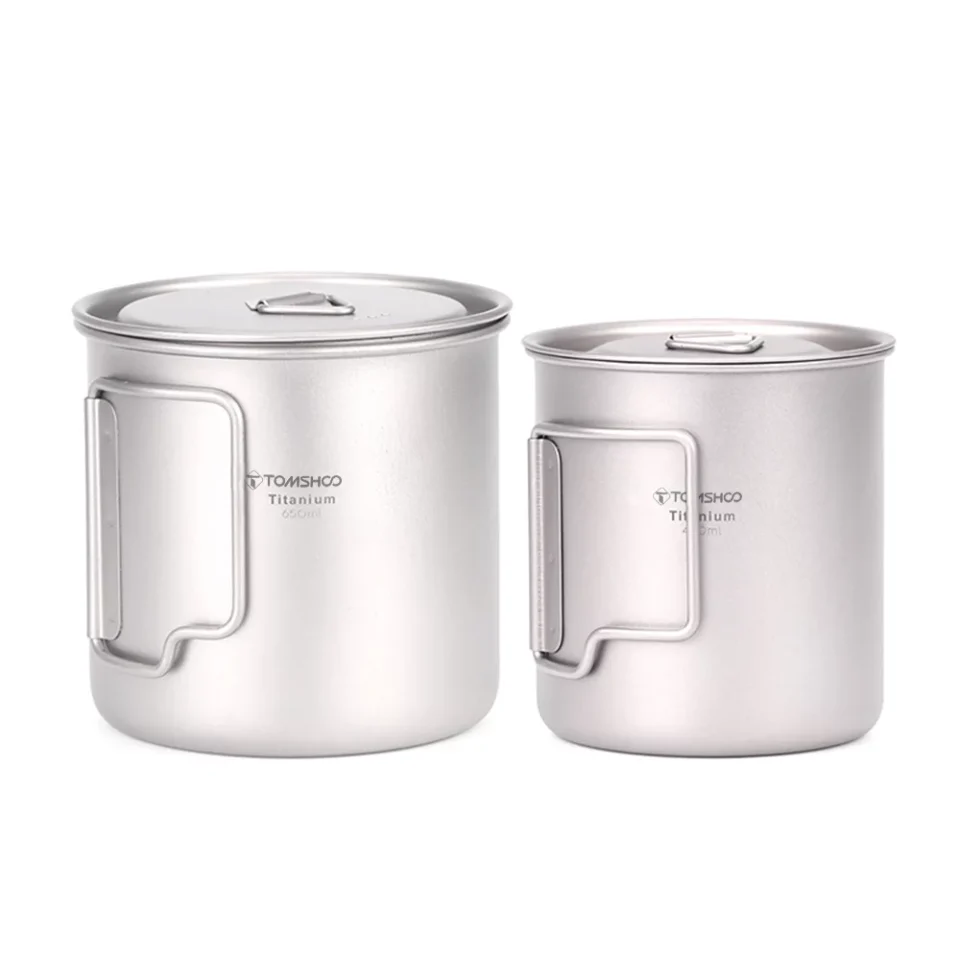 Cast Iron Kitchen Meterk Ultralight Titanium Cup Outdoor Portable 2PCS Cup Set 420ml 650ml Camping Picnic Water Cup Mug with Foldable Handle