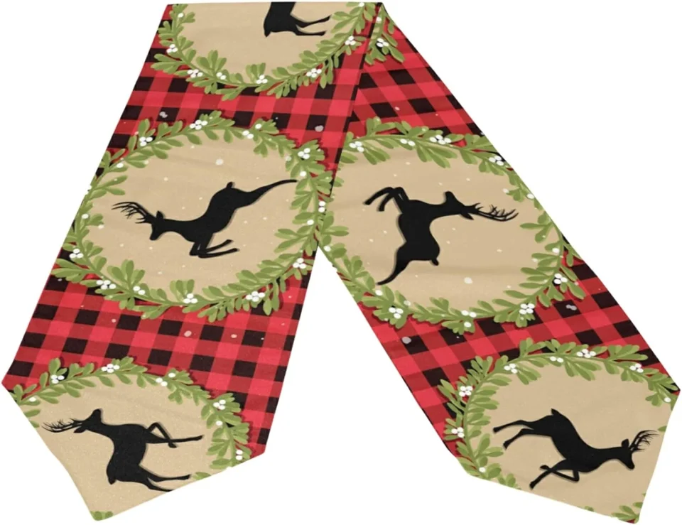 Select GZHJMY Double Sided Christmas Deer Long Polyester Table Runner 13 x 70 Inches Christmas Plaid Table Cloth Cover Placemats for Kitchen Dinning Living Holiday Wedding Party Decor
