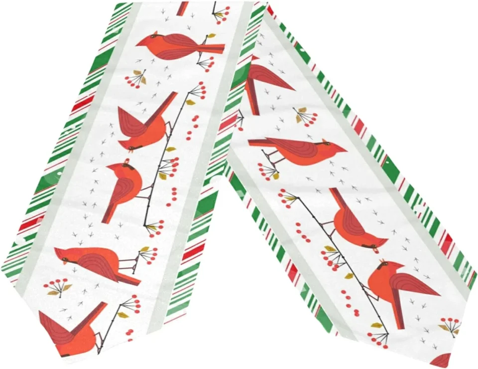 Essential Thickened Dreamtimes Double Sided Christmas Birds Long Polyester Table Runner 13 x 70 Inches Christmas Table Cloth Cover Placemats for Kitchen Dinning Living Holiday Wedding Party Decor