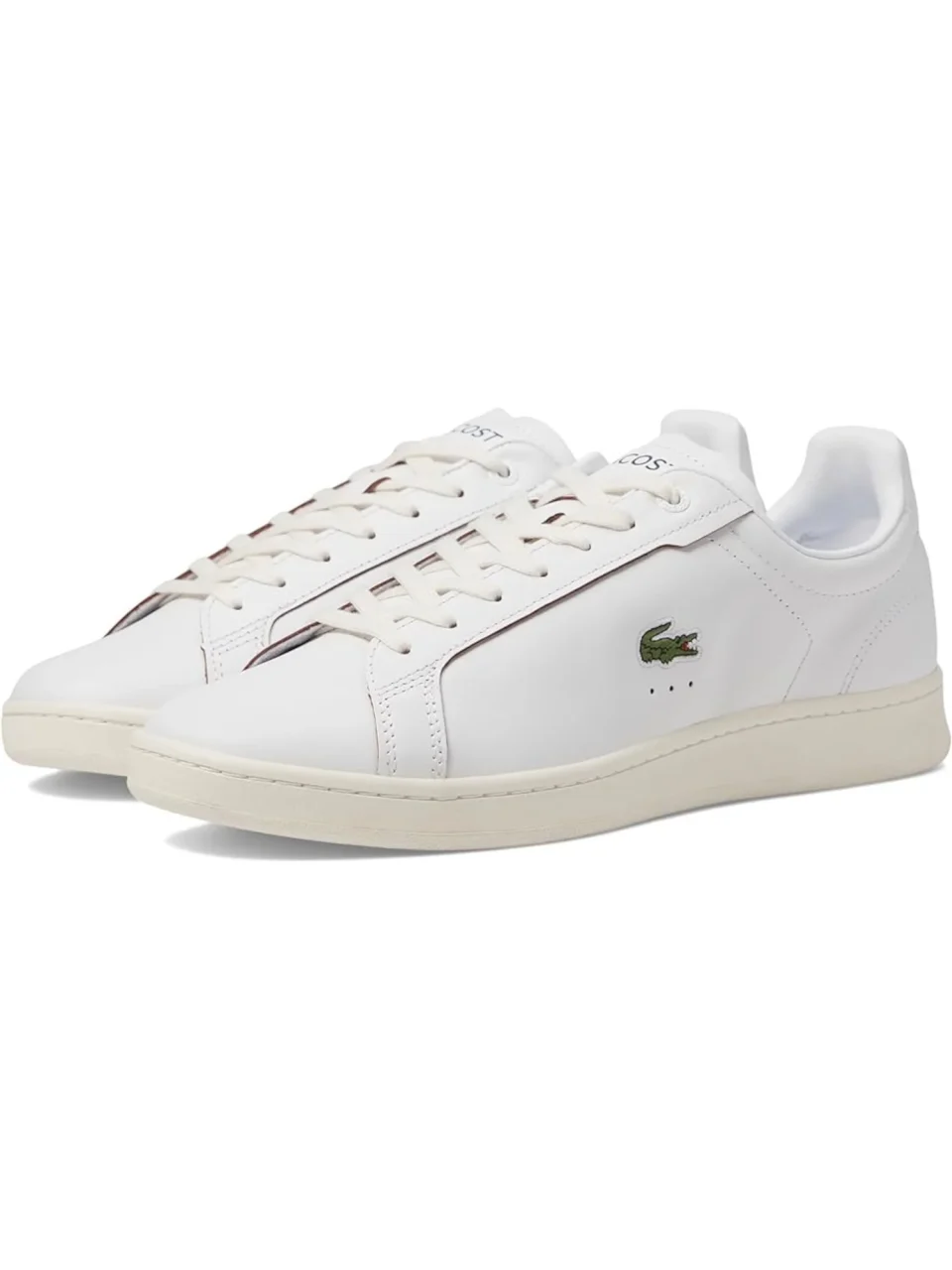 Natural LACOSTE Mens White Cushioned Carnaby Round Toe Lace-Up Leather Athletic Sneakers Shoes 11 M