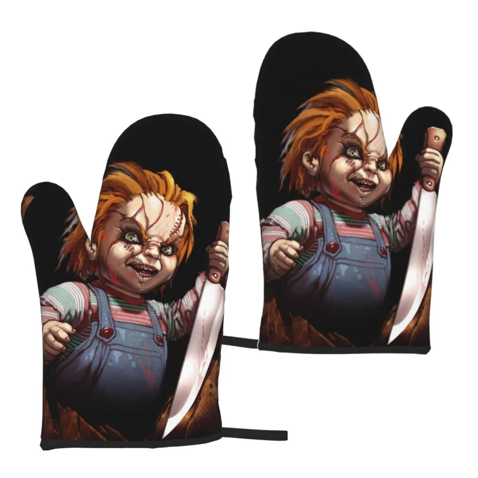 Space-Saving Chucky Film Microwave Gloves Heat Resistant Oven Mitts Set Of 2 For Kitchen Cooking Baking Grilling BBQ