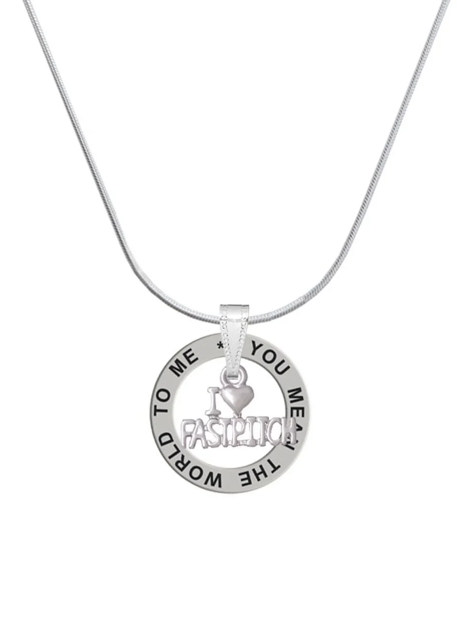 Prime Delight Jewelry I 'Heart' Fastpitch Silver-tone You Mean the World to Me Ring Necklace, 18